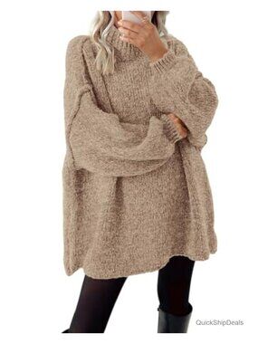Oversized Cable Knit Mock Neck Long Sleeve Pullover Sweater